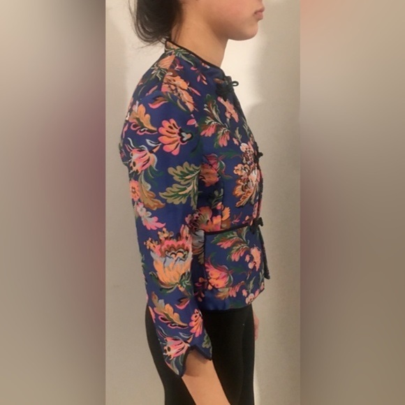 ZARA Floral Brocade Oriental Crop Mandarin Collar Frog Closures Jacket Size XS - Picture 3 of 6